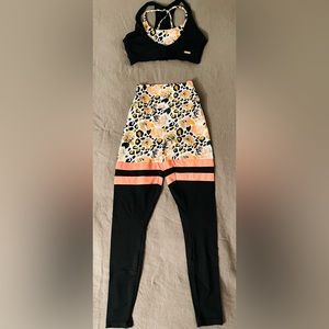 Blanc Noir patterned leggings + bra set with thigh stripe leggings